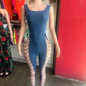 Blue Lace-Up Jumpsuit